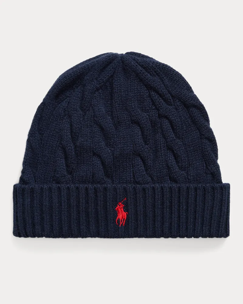 Ralph Lauren Woll-Kaschmir-Mütze mit Zopfmuster Blue