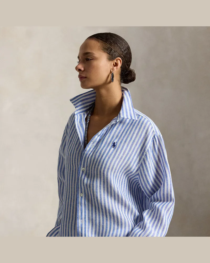 Ralph Lauren Weites, verkürztes Gingan-Leinenhemd Blue