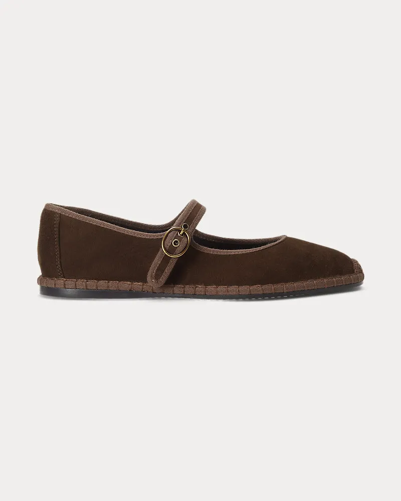 Ralph Lauren Mary-Jane-Espadrille aus Wildleder Brown