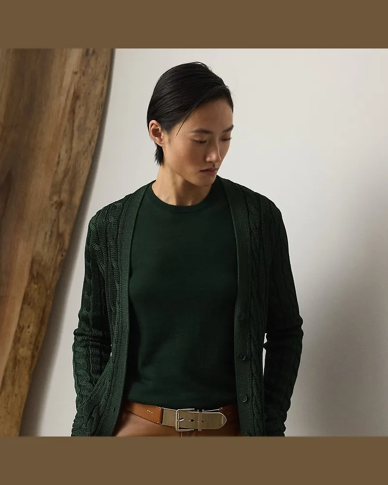 Ralph Lauren Seiden-Strickjacke mit Zopfmuster Green
