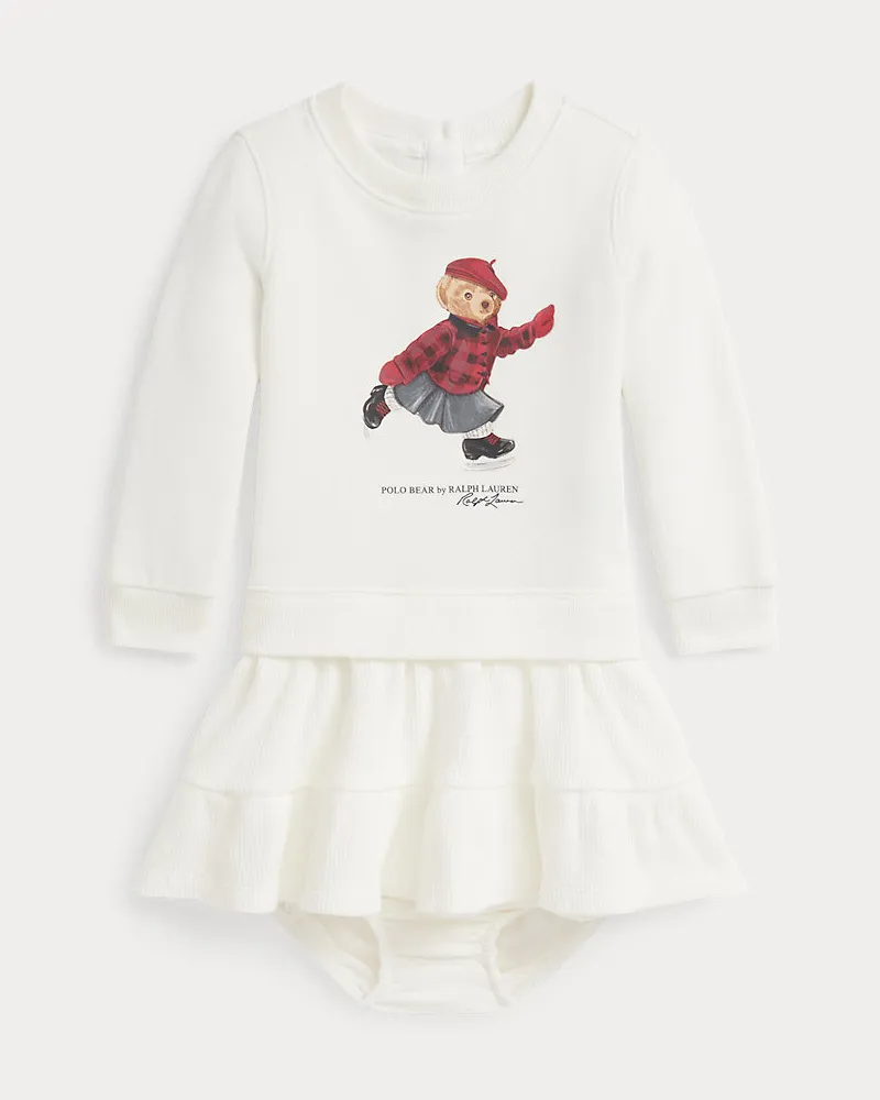 Ralph Lauren Fleecekleid und Höschen mit Polo Bear Cream