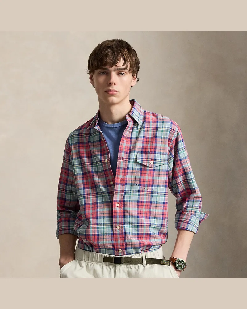 Ralph Lauren Kariertes Custom-Fit Oxfordhemd Red