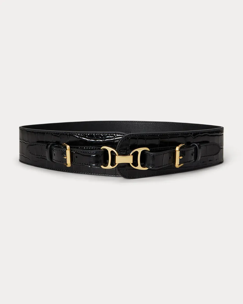 Ralph Lauren Breiter Gürtel mit Krokoprägung Black
