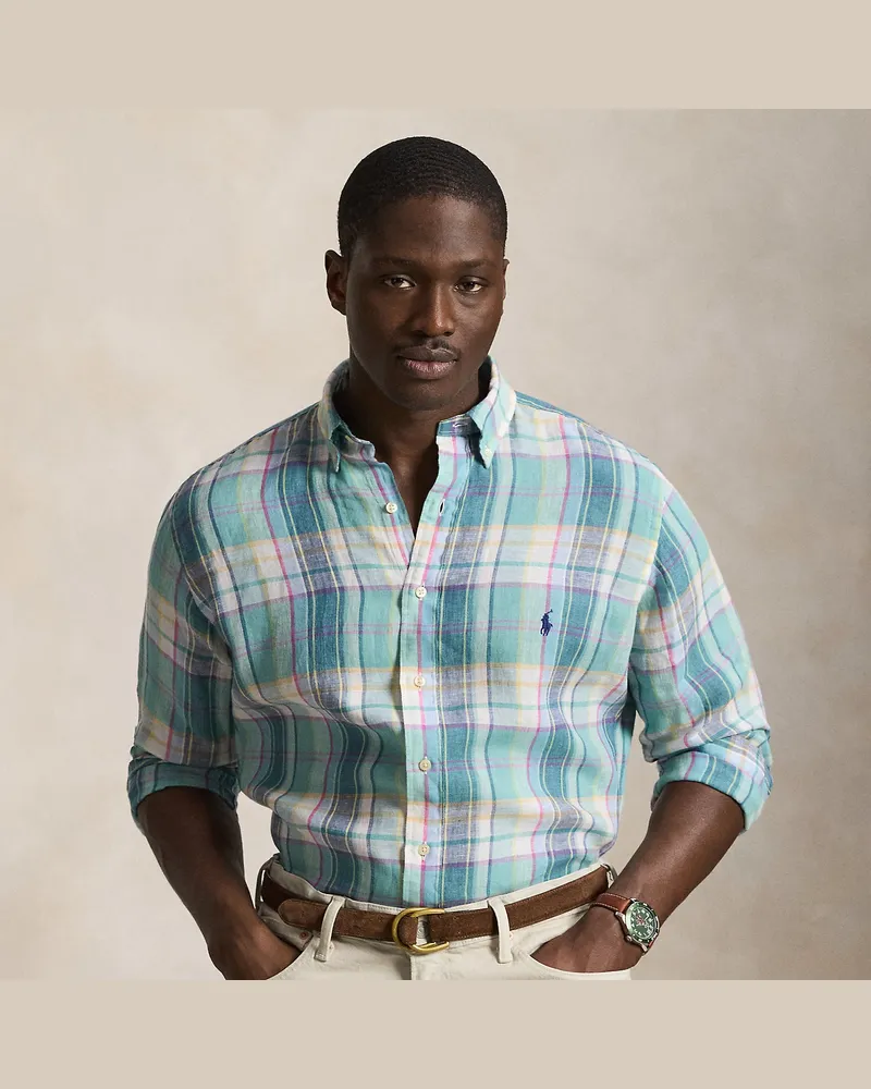 Ralph Lauren Große Größen - Kariertes Leinenhemd Green
