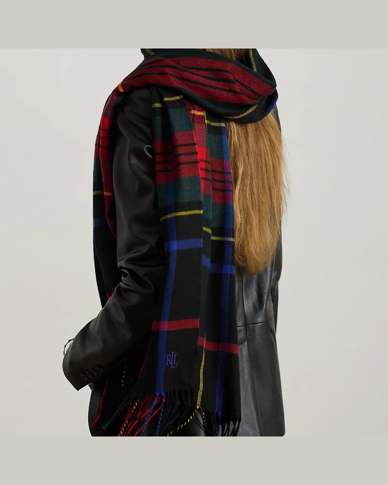 Ralph Lauren Kariertes Tuch mit Fransenbesatz Black