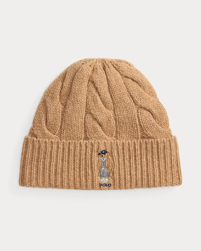 Ralph Lauren Mütze mit Zopfmuster und Polo Bear Tan