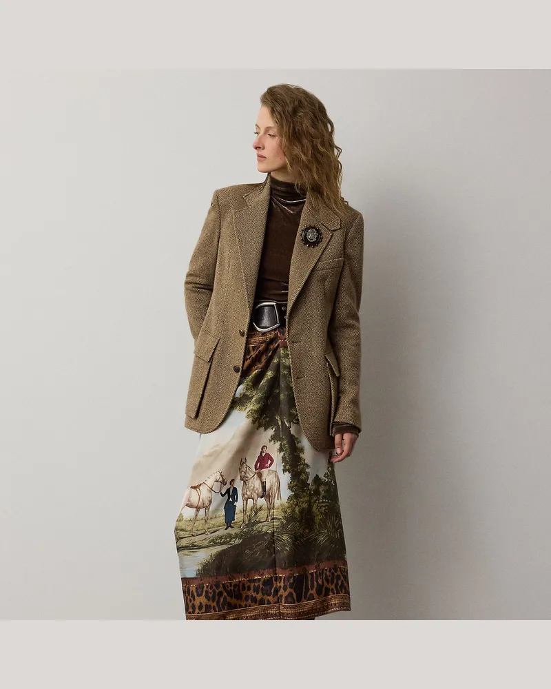 Ralph Lauren Seidenrock Debbie mit malerischem Motiv Tan