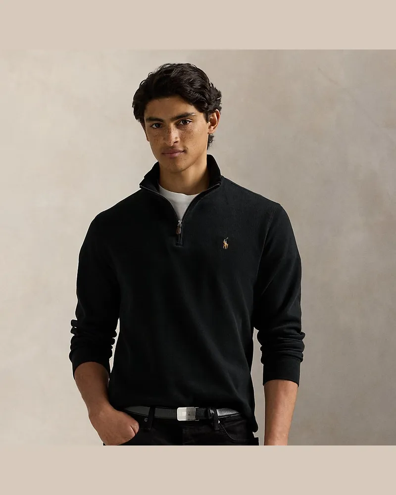 Ralph Lauren Rippenpullover mit Viertelreißverschluss Black
