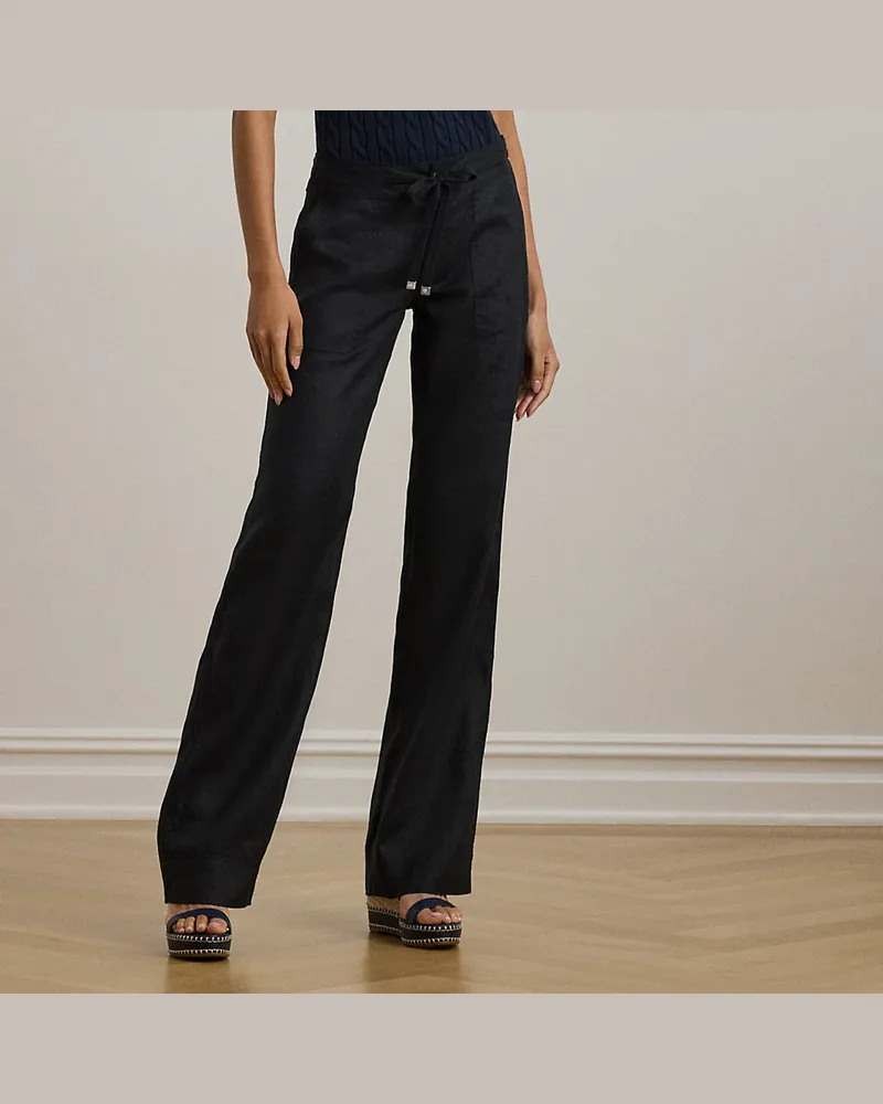 Ralph Lauren Leinenhose mit weitem Bein Black