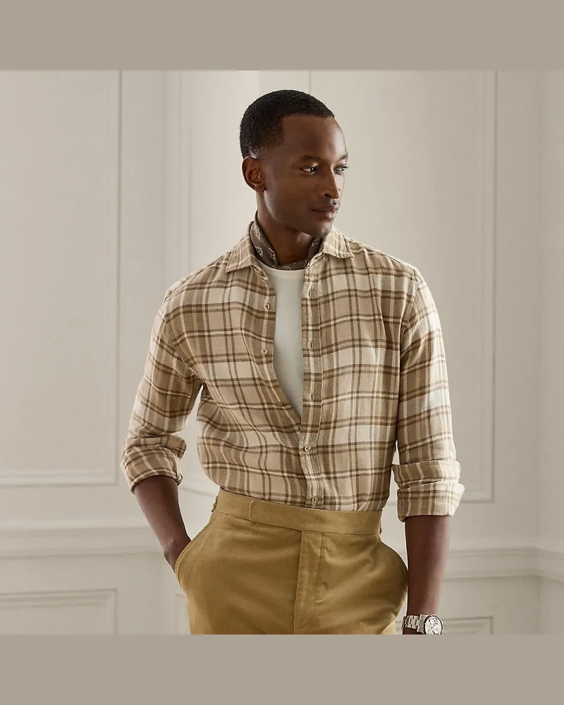 Ralph Lauren Kariertes Hemd aus Leinen-Baumwoll-Twill Grey