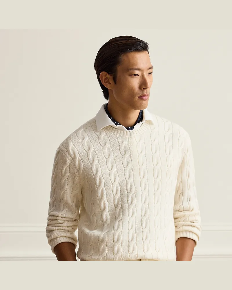 Ralph Lauren Kaschmirpullover mit Zopfmuster Cream