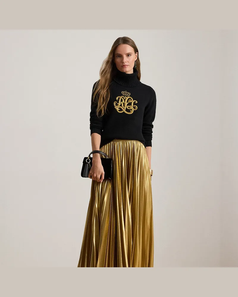 Ralph Lauren Karierter Metallic-Chiffonrock Gold