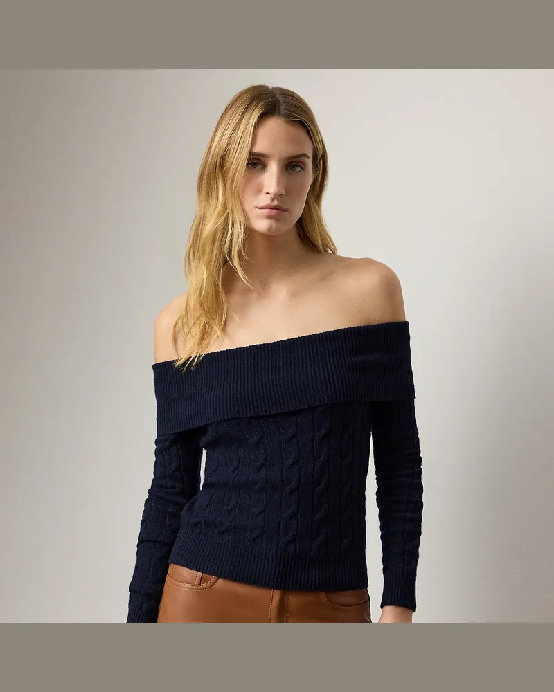 Ralph Lauren Schulterfreier Pullover mit Kaschmir Blue