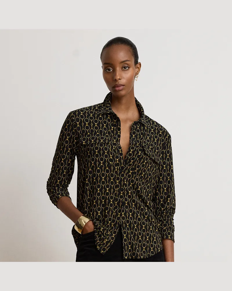 Ralph Lauren Hemd aus Stretchjersey mit Kettenmuster Black