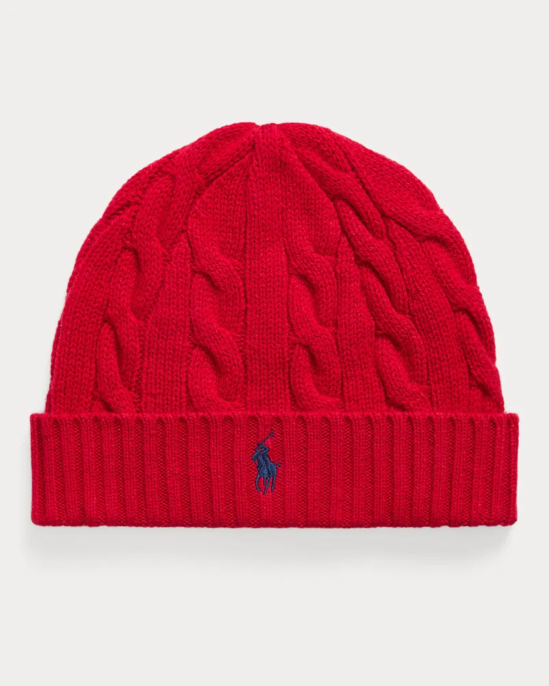 Ralph Lauren Woll-Kaschmir-Mütze mit Zopfmuster Red