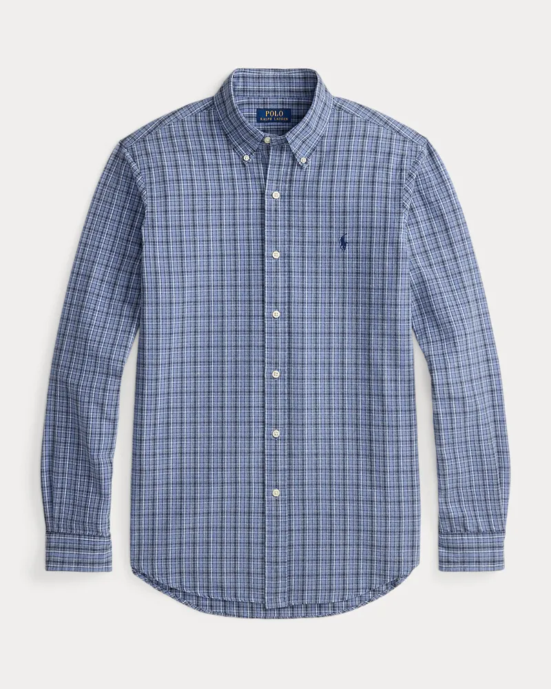 Ralph Lauren Angerautes Custom-Fit Oxfordhemd Blue