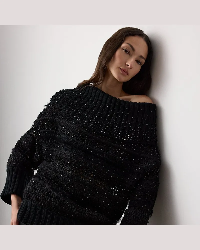 Ralph Lauren Schulterfreier Pullover mit Verzierung Black