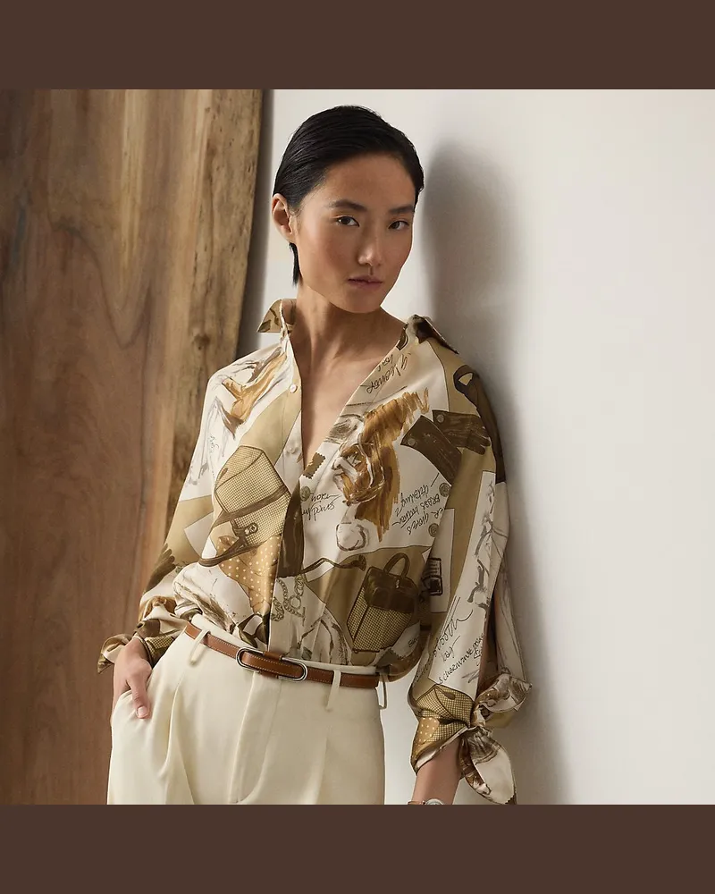 Ralph Lauren Seidenbluse Karen mit Tagebuchmotiv Tan