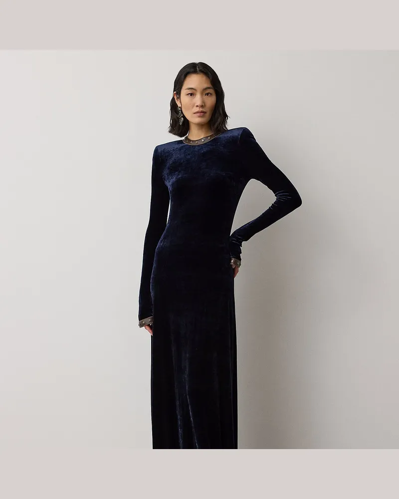 Ralph Lauren Velours-Abendkleid Nancie Blue