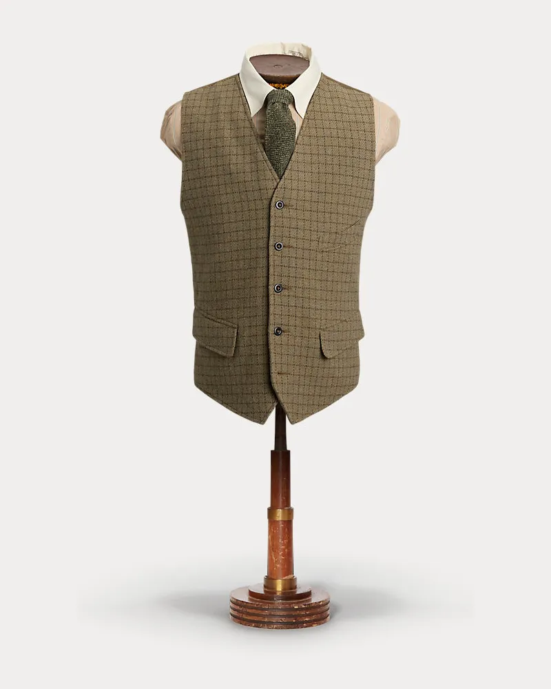 Ralph Lauren Karierte Weste aus Wolltweed Tan