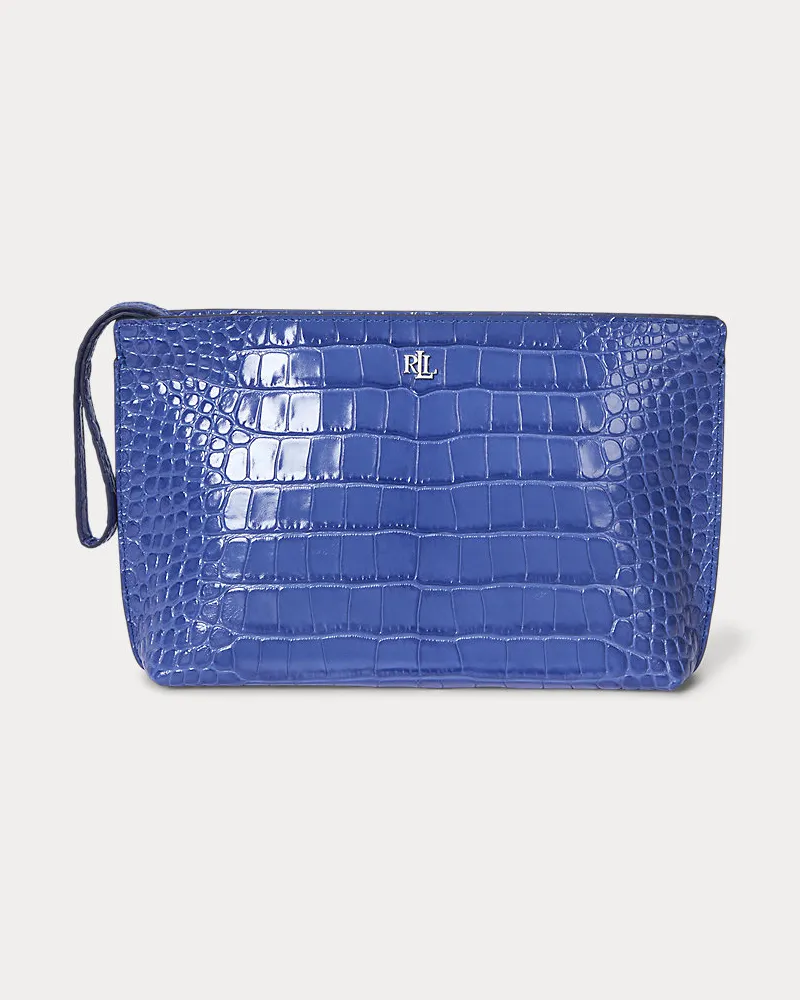 Ralph Lauren Große Lederpochette mit Krokodilprägung Blue