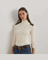 Ralph Lauren Rollkragenpullover mit Kunstlederbesatz Cream