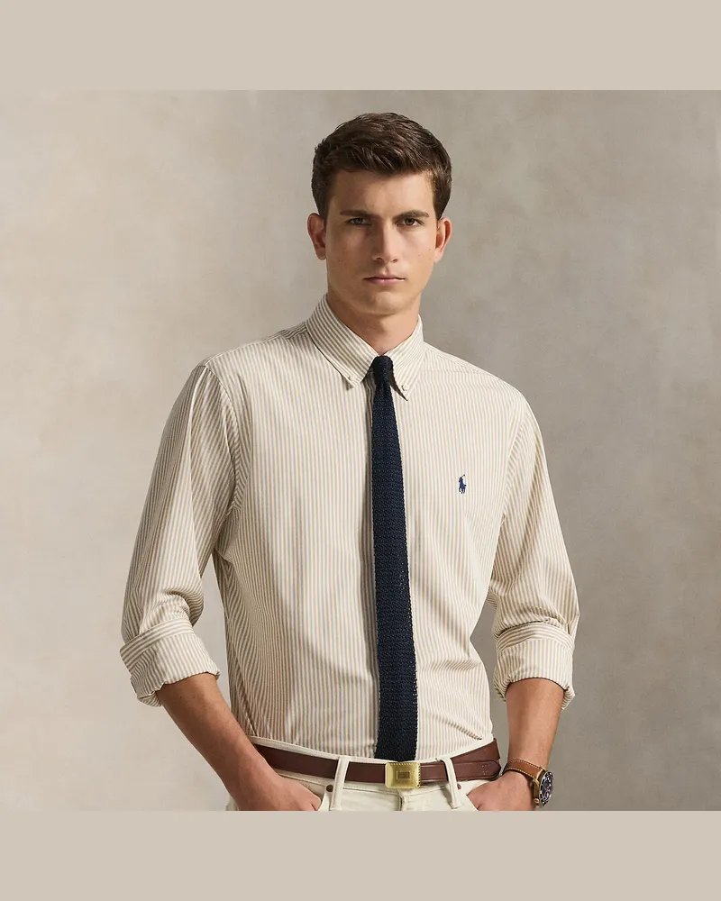 Ralph Lauren Gestreiftes Slim-Fit Hemd aus Popeline Tan