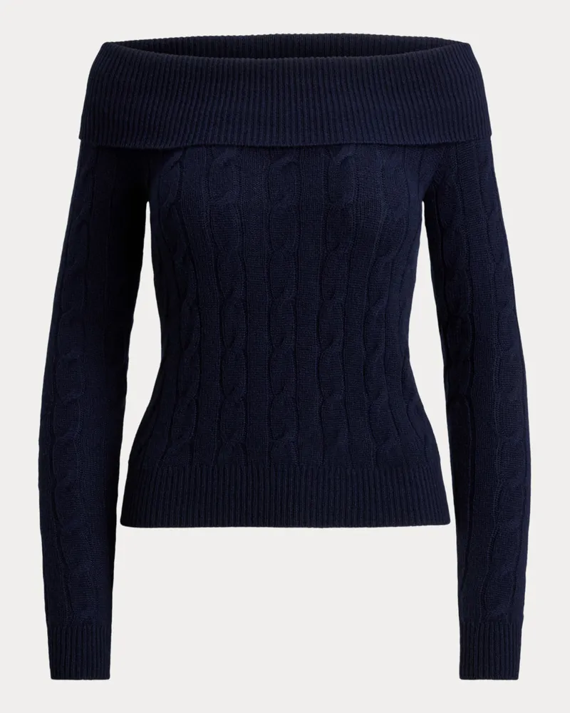 Ralph Lauren Schulterfreier Pullover mit Kaschmir Blue