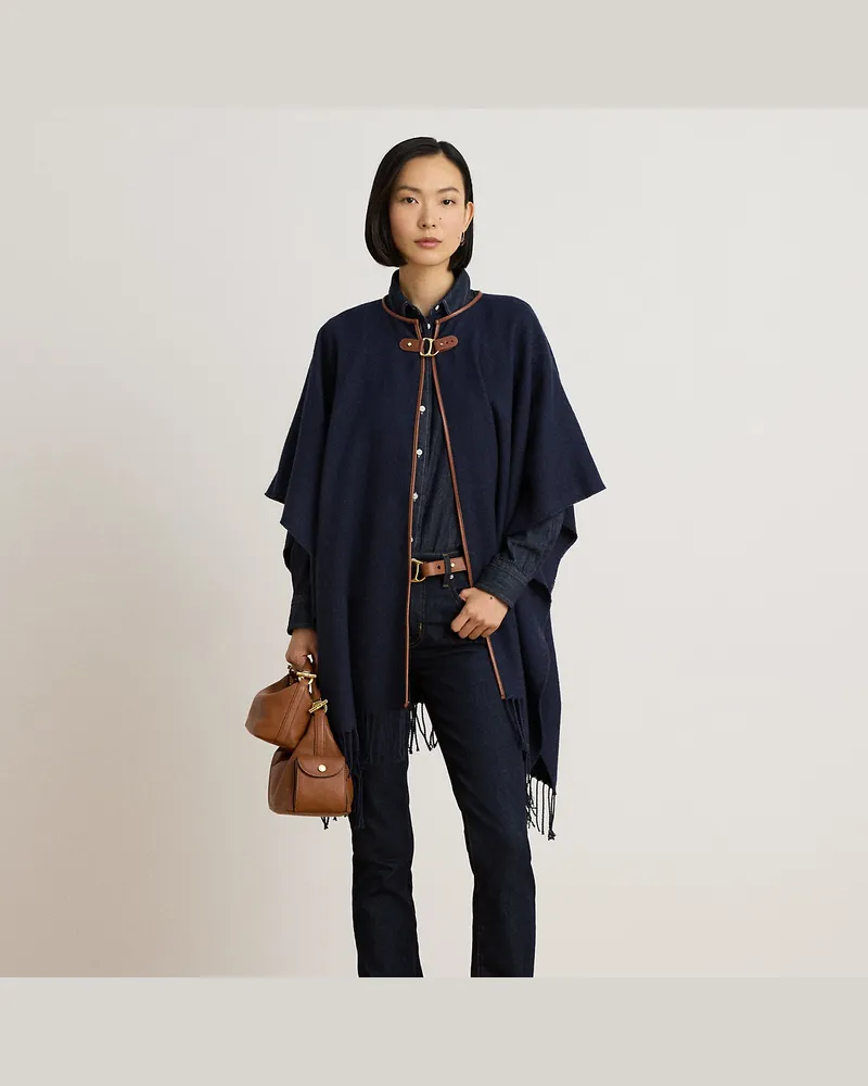 Ralph Lauren Fischgrat-Poncho mit Schnalle Blue