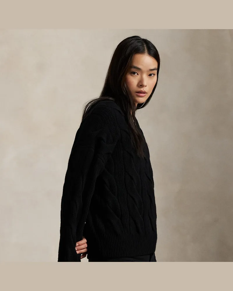 Ralph Lauren Woll-Kaschmir-Pullover mit Zopfmuster Black