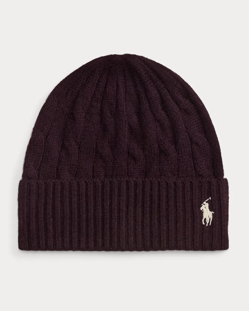 Ralph Lauren Woll-Kaschmir-Mütze mit Zopfmuster Red