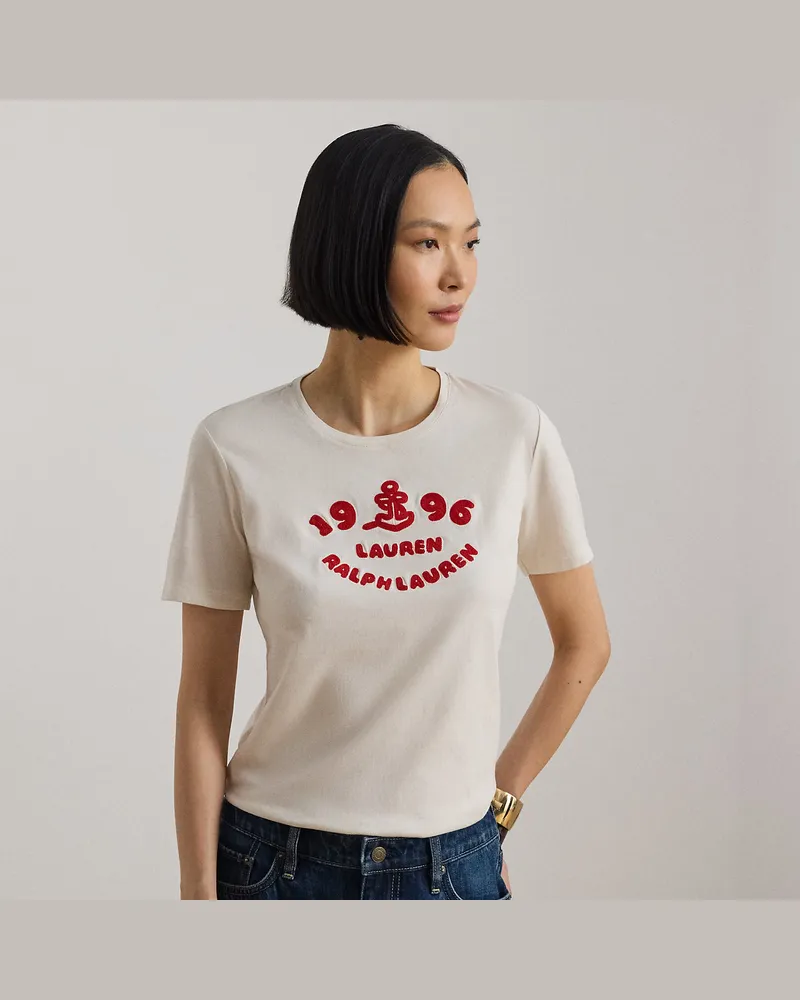 Ralph Lauren Baumwolljersey-T-Shirt mit Logostickerei Cream
