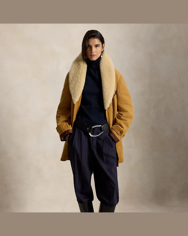 Ralph Lauren Segeltuch-Ranchmantel mit Lammfellbesatz Tan