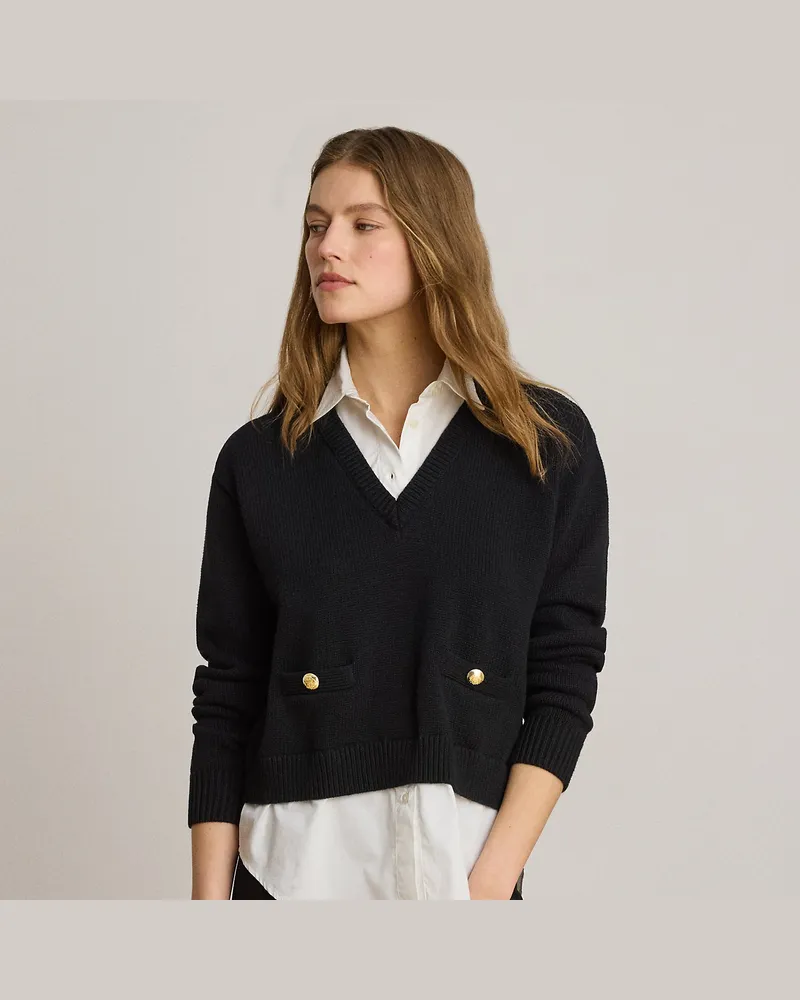 Ralph Lauren Lagenlook-Baumwollpullover mit Knöpfen Black