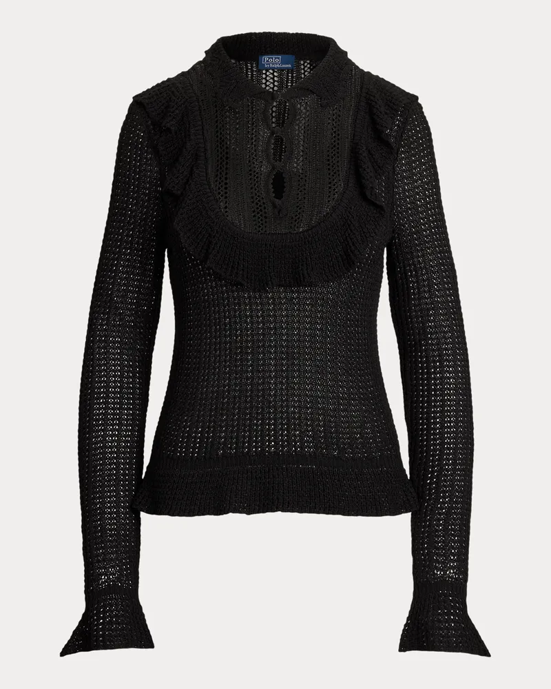 Ralph Lauren Crocheted Ruffle-Trim Sweater Black