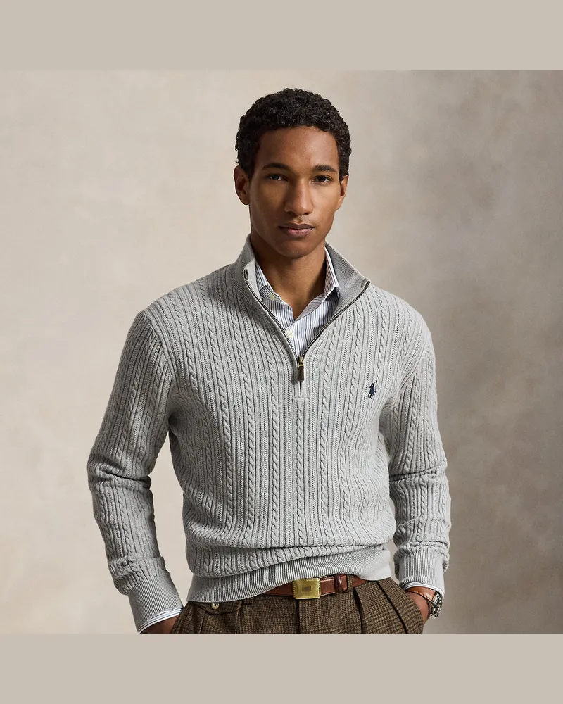 Ralph Lauren Zopfmusterpullover mit Halbrollkragen Grey