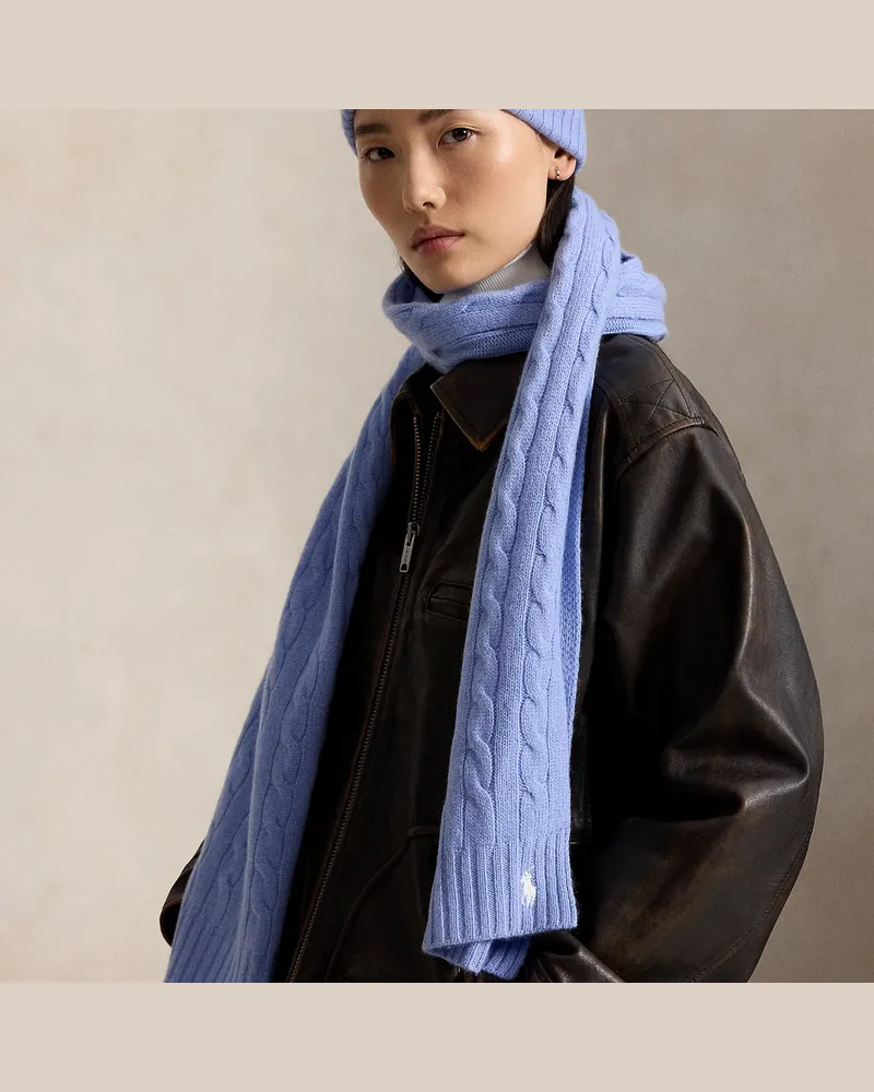 Ralph Lauren Woll-Kaschmir-Schal mit Zopfmuster Blue