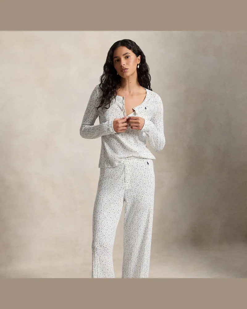 Ralph Lauren Henley-Pyjama mit Lochmuster Cream