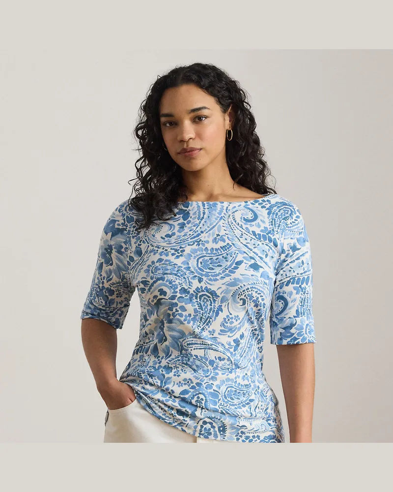 Ralph Lauren Plus Größen - Paisley-T-Shirt mit U-Boot-Ausschnitt Blue