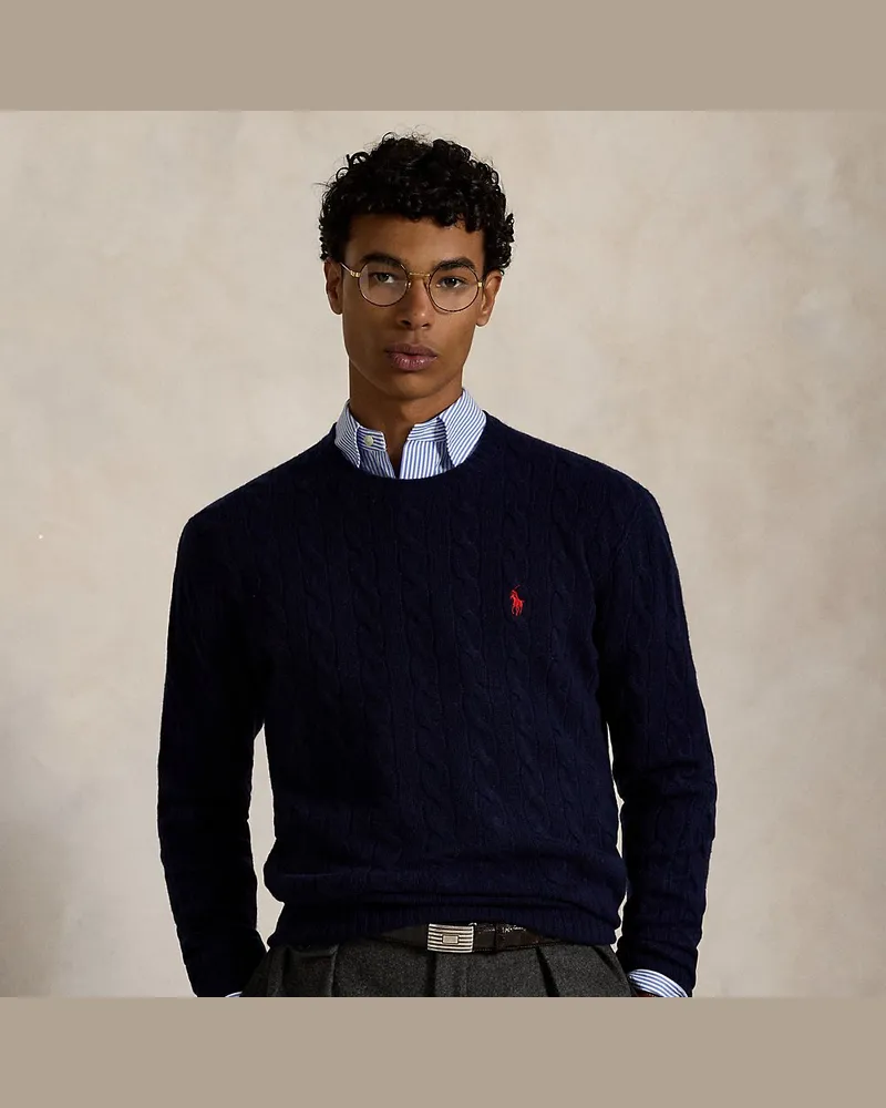 Ralph Lauren Woll-Kaschmir-Pullover mit Zopfmuster Blue