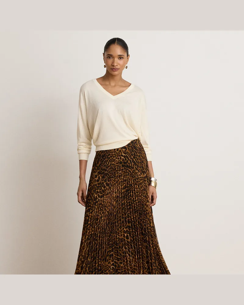 Ralph Lauren Faltenrock aus Chiffon mit Ozelotdruck Tan
