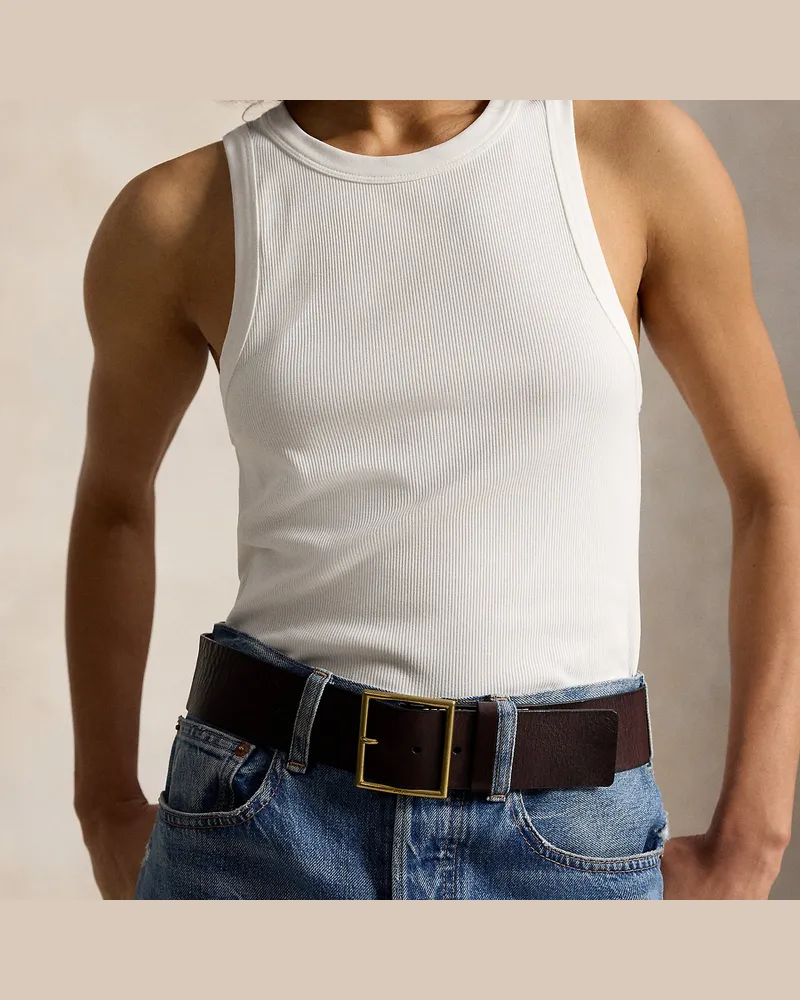 Ralph Lauren Breiter Ledergürtel mit eckiger Schnalle Brown