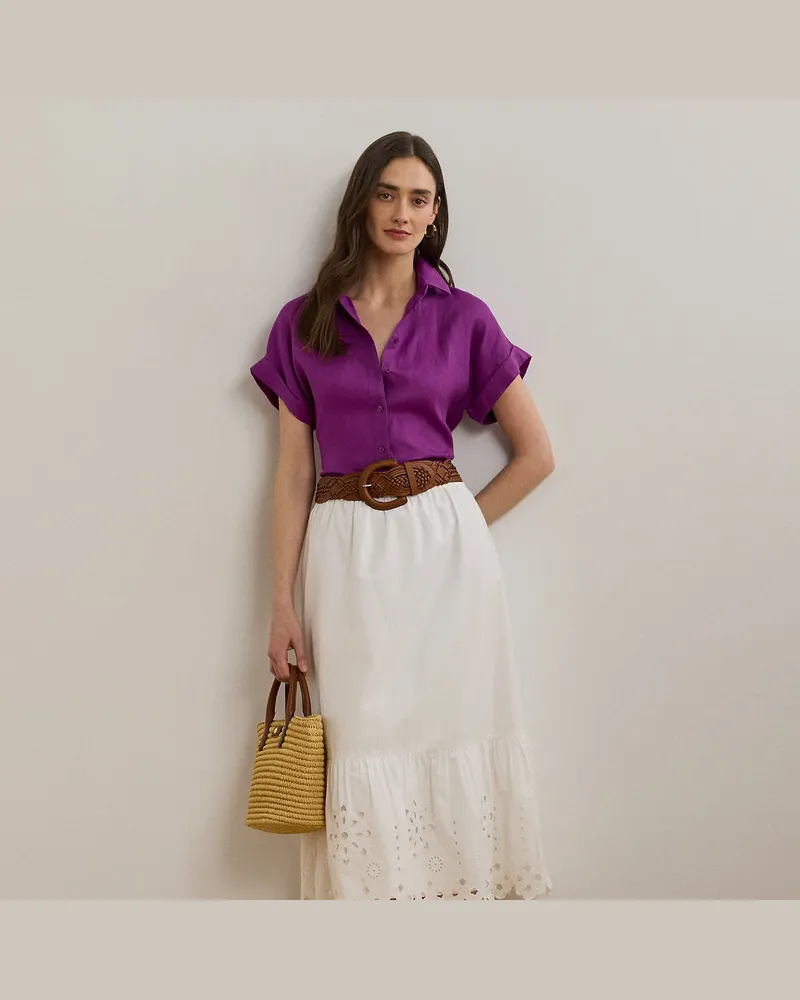 Ralph Lauren Baumwoll-Midirock mit Lochstickerei White