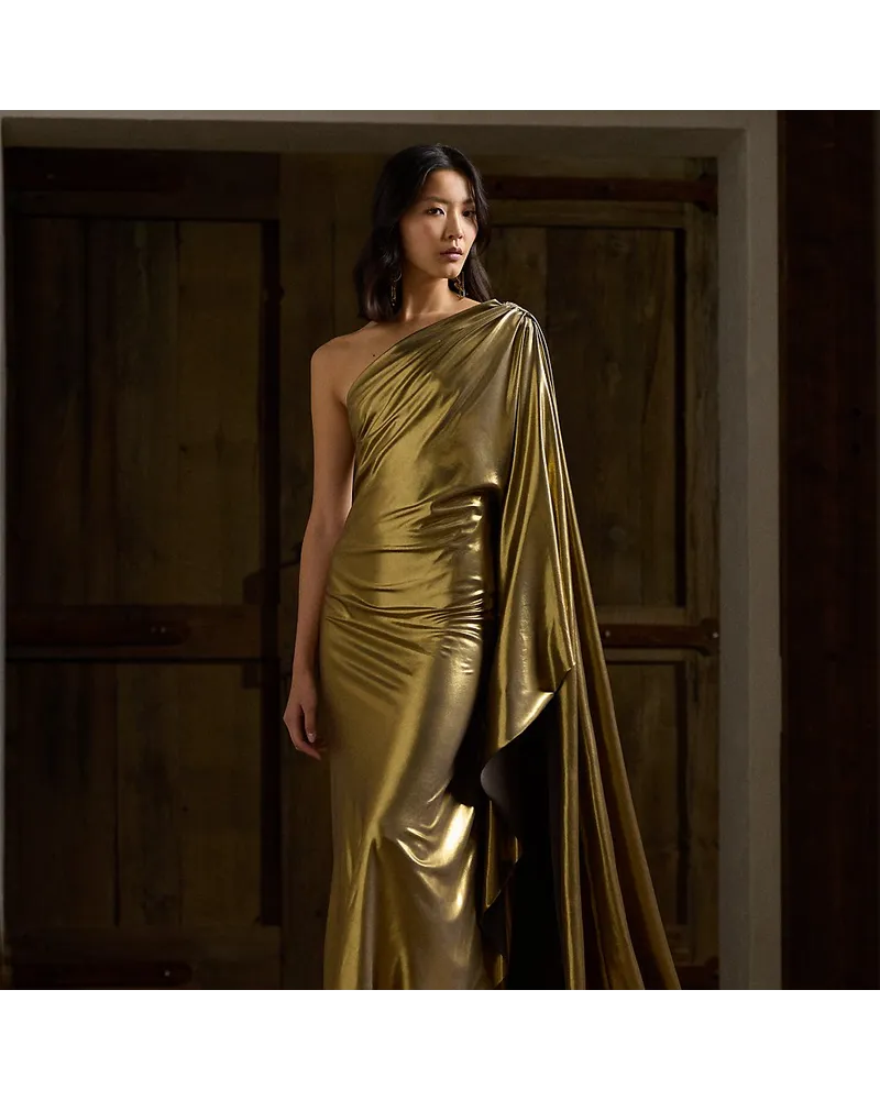 Ralph Lauren Foliertes Georgette-Abendkleid Jackeline Gold