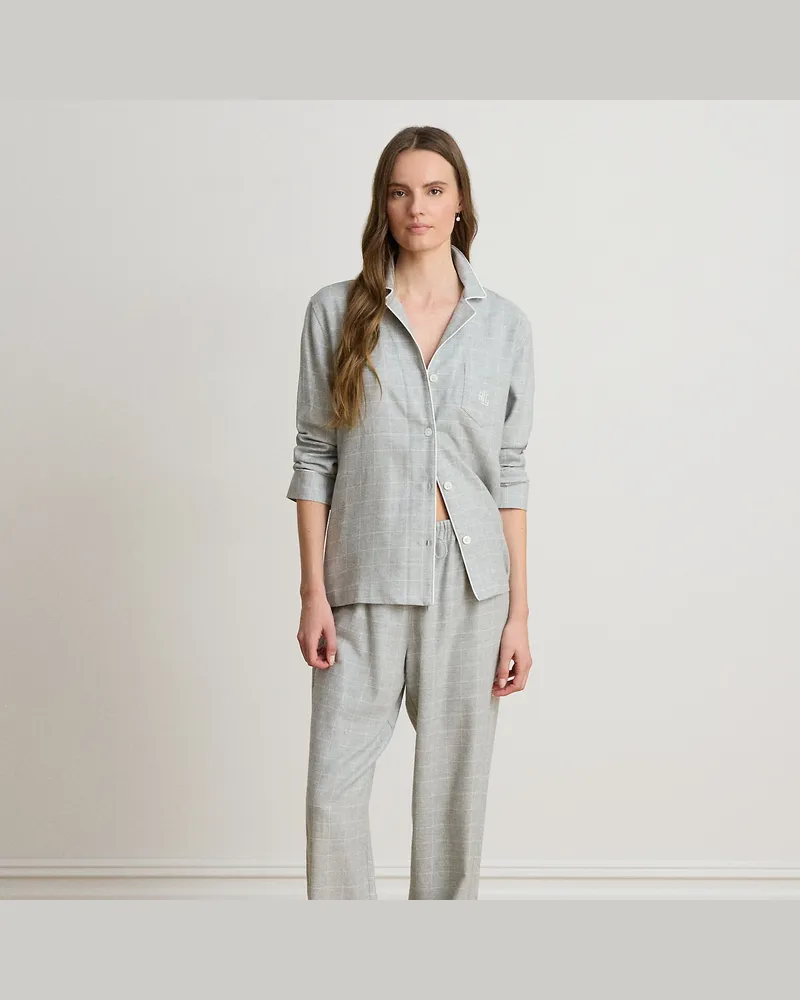 Ralph Lauren Twill-Pyjama mit Windowpane-Karo Grey