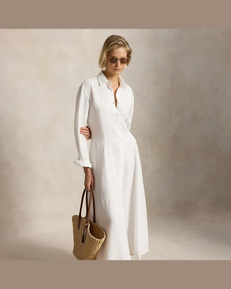 Ralph Lauren Leinen-Hemdkleid mit Bindebändern White