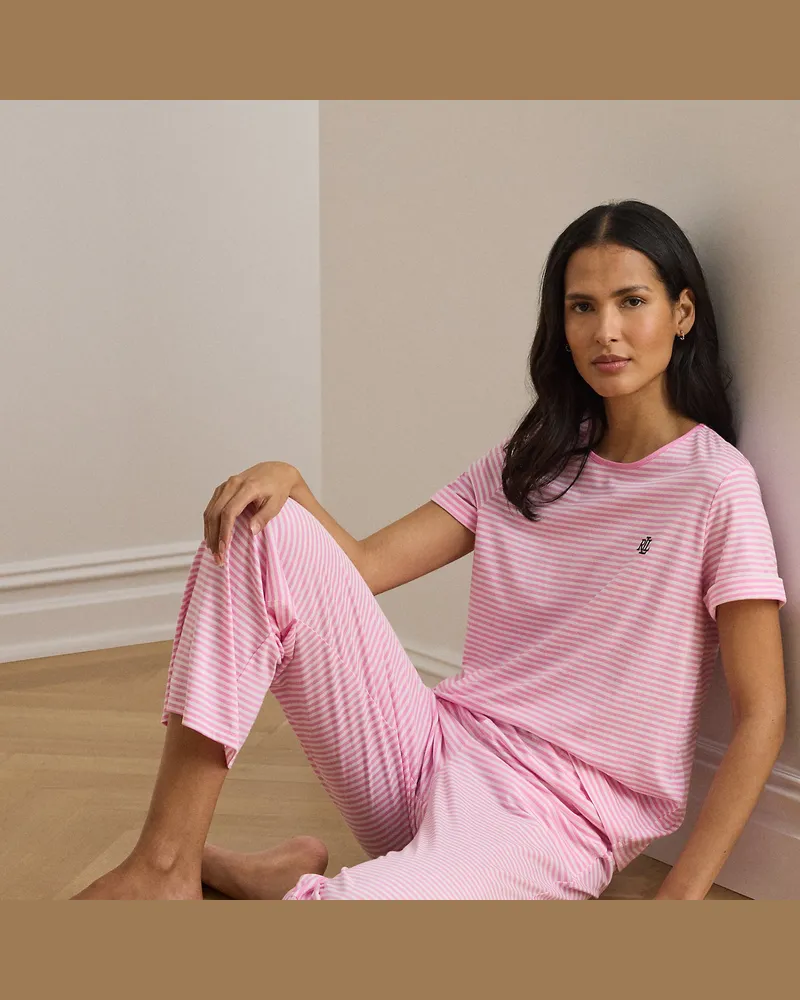 Ralph Lauren Gestreifter Pyjama aus Jersey Pink