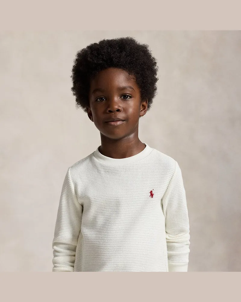 Ralph Lauren Langärmliges Waffelpiqué-T-Shirt Cream
