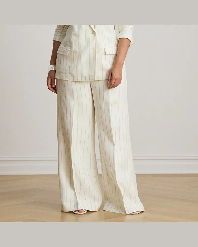Ralph Lauren Plus Größen - Gestreifte Leinenhose mit weitem Bein White