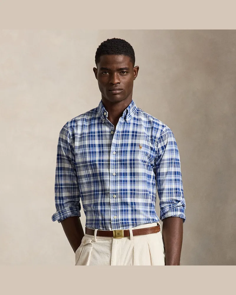 Ralph Lauren Kariertes Custom-Fit Oxfordhemd White